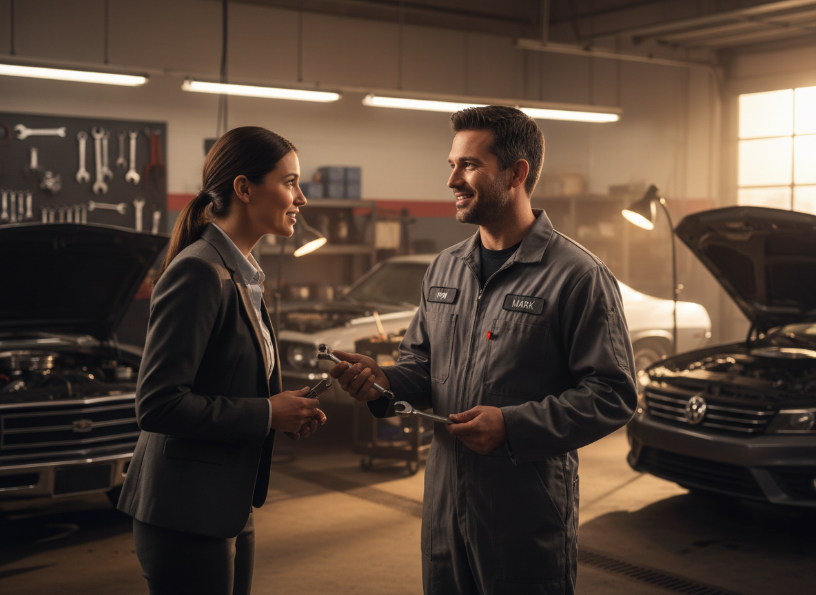 Mechanic and customer at M&A Unique Performance