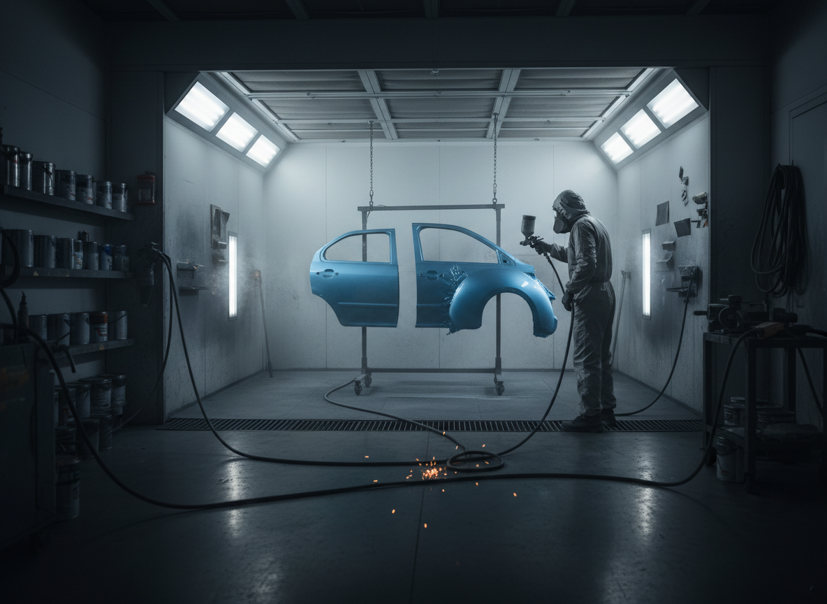 Auto body paint shop interior