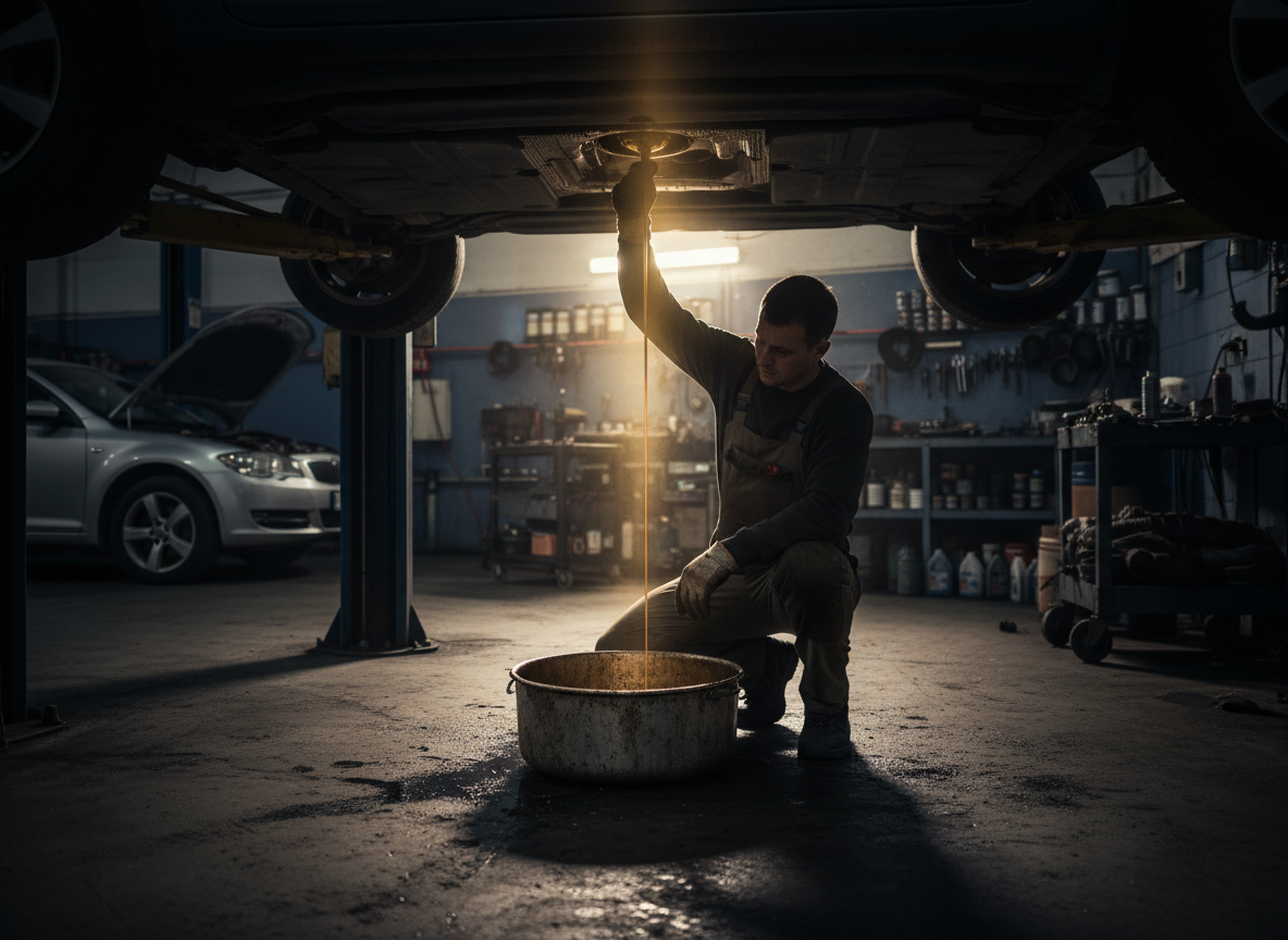 Mechanic draining oil