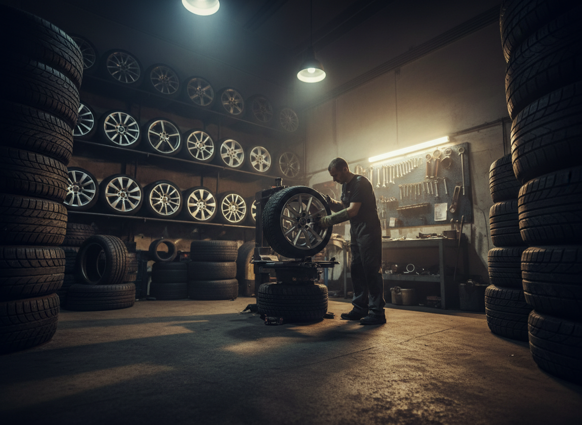 Tires and rims in shop
